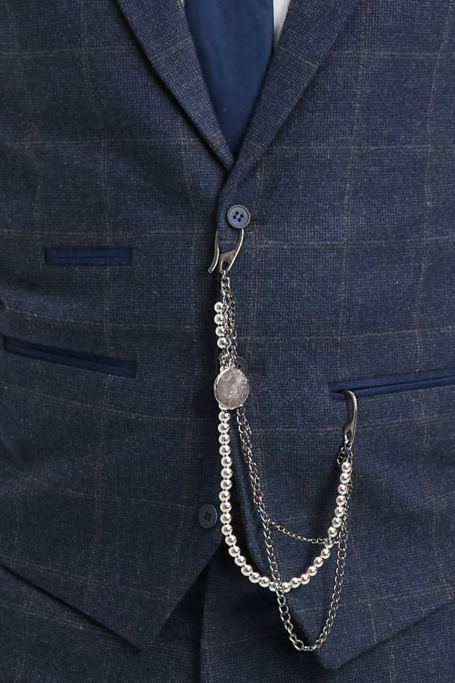 Heren 3-delig pak wollen tweed marineblauw bruin geruit jaren 20 Gatsby