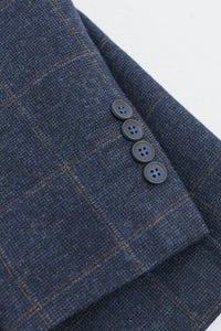 Heren 3-delig pak wollen tweed marineblauw bruin geruit jaren 20 Gatsby
