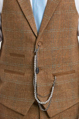 Heren 3-delig pak wollen tweed visgraat bruin blauw ruit jaren 20 Gatsby