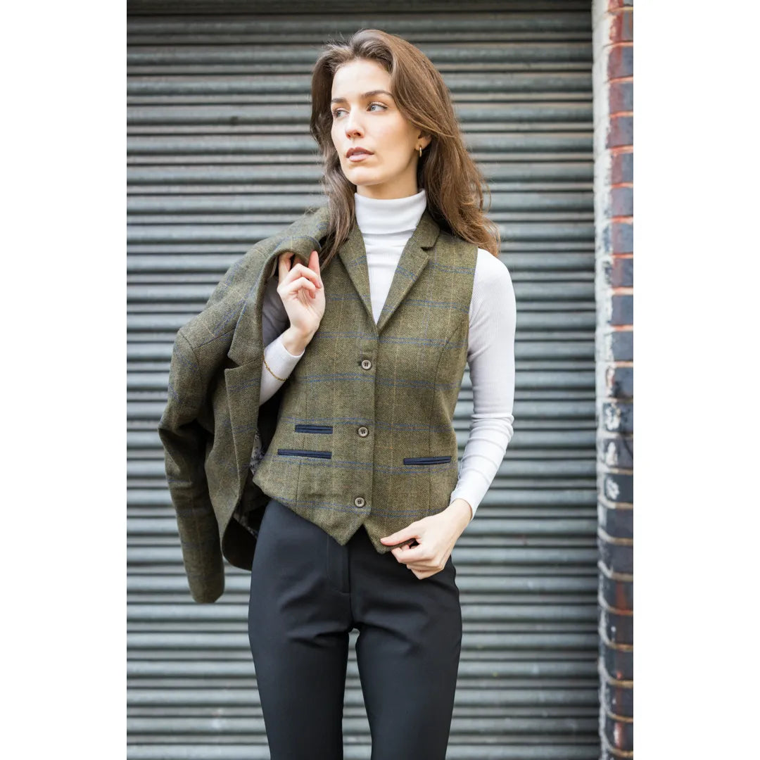 TPSTZ71 - Dames olijfgroen tweed gilet
