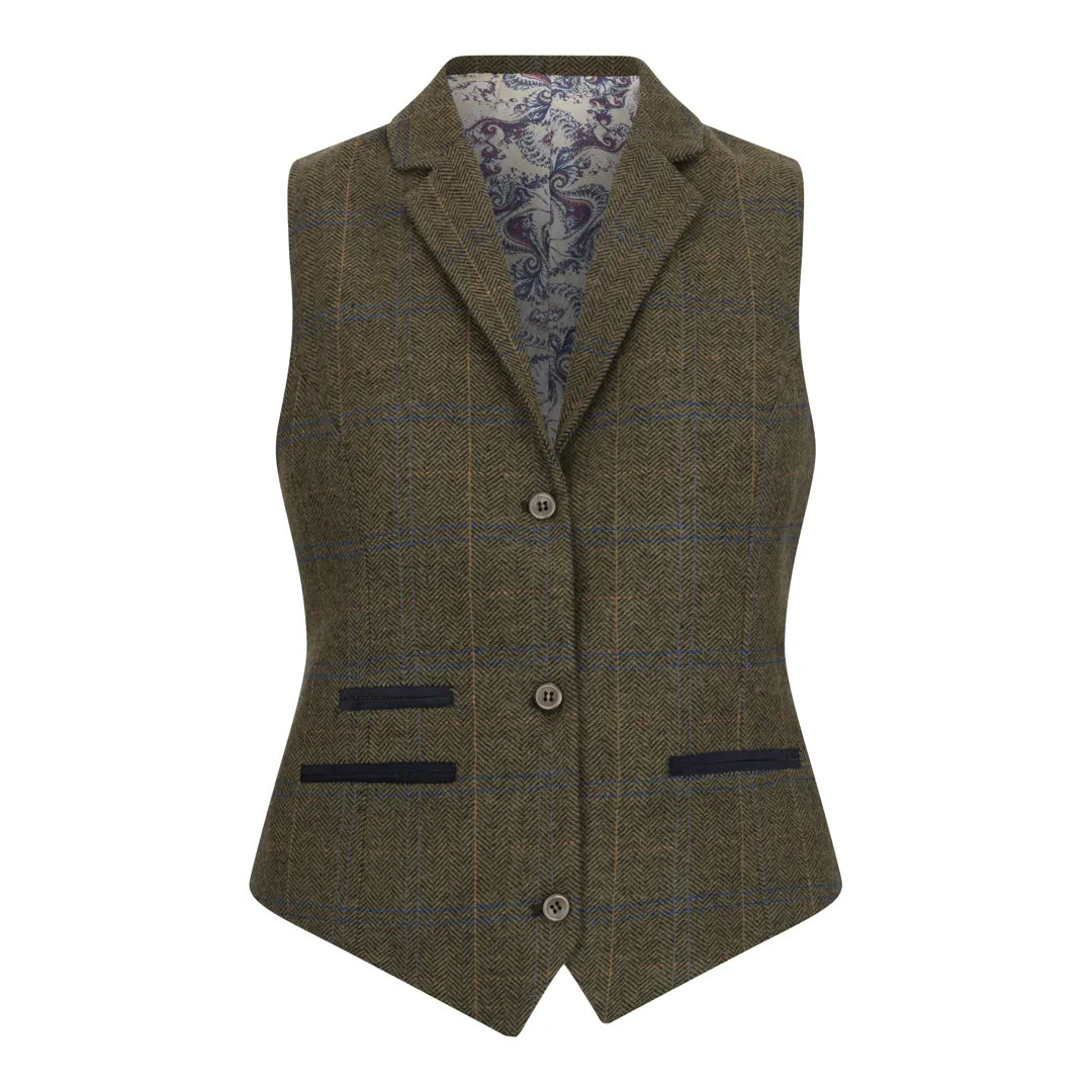 TPSTZ71 - Dames olijfgroen tweed gilet