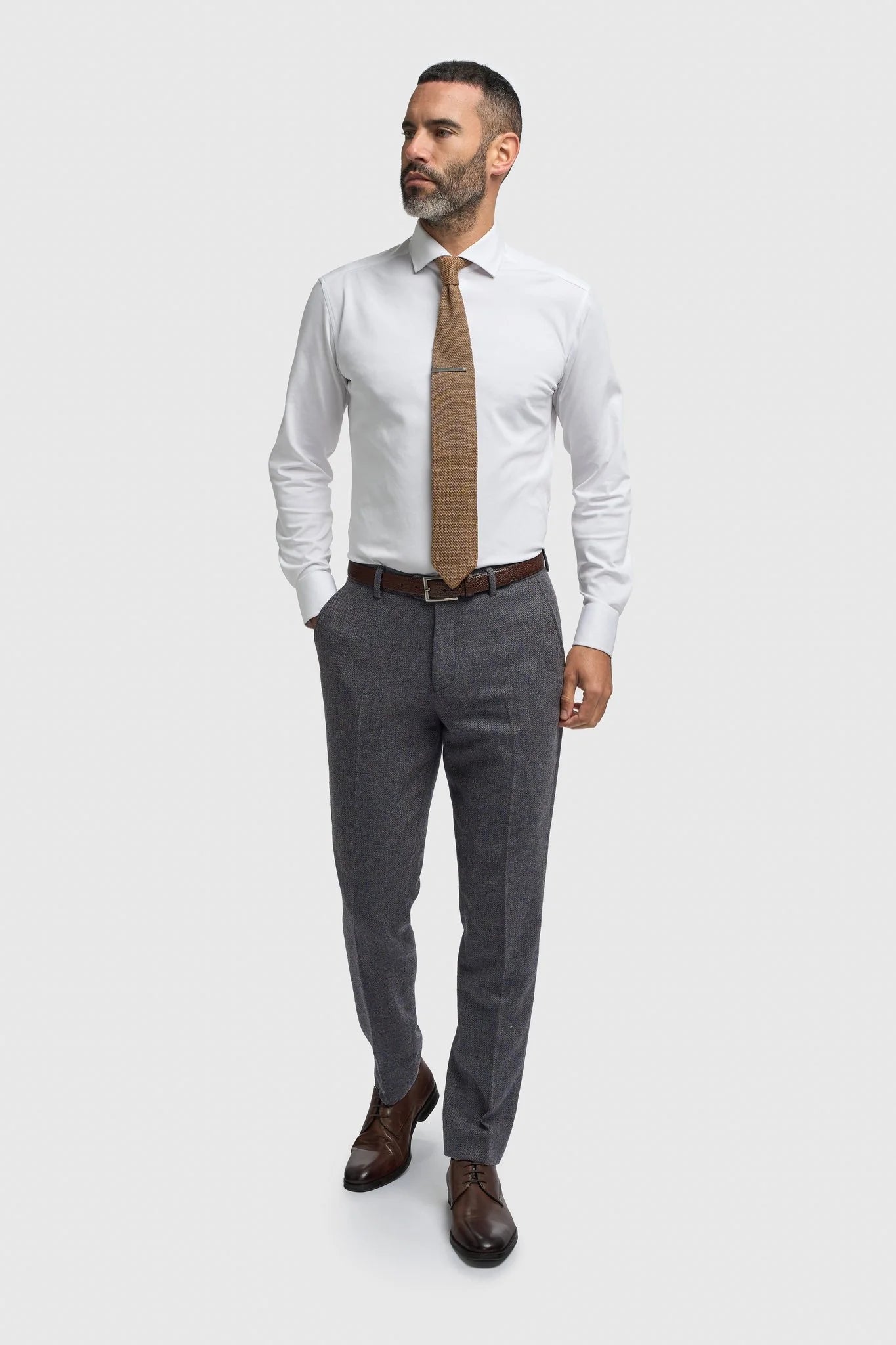 Thomas - Heren marineblauw 3-delig wolmix tweed pak