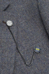 Thomas - Heren marineblauw 3-delig wolmix tweed pak