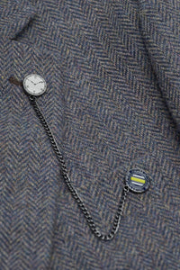 Thomas - Heren marineblauw 3-delig wolmix tweed pak