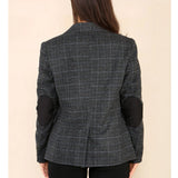 Dames Tweed Geruit Blazer Grijs Pak