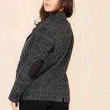 Dames Tweed Geruit Blazer Grijs Pak