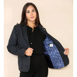 Dames Tweed Geruit Blazer Blauw Pak