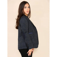 Dames Tweed Geruit Blazer Blauw Pak