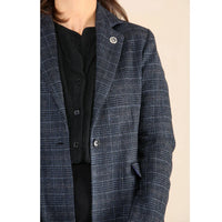 Dames Tweed Geruit Blazer Blauw Pak