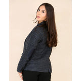 Dames Tweed Geruit Blazer Blauw Pak