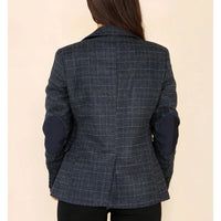 Dames Tweed Geruit Blazer Blauw Pak