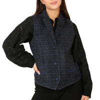 Dames Tweed Geruit Vest Blauw Pak