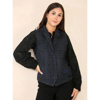 Dames Tweed Geruit Vest Blauw Pak