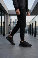 Albany - Zwarte, ademende mesh casual sneakers voor heren
