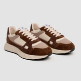 Albany - Heren sneakers van ademend mesh in beige/bruin.