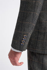 Cavani Albert - Heren visgraat tweed ruit 3-delig pak - Antraciet