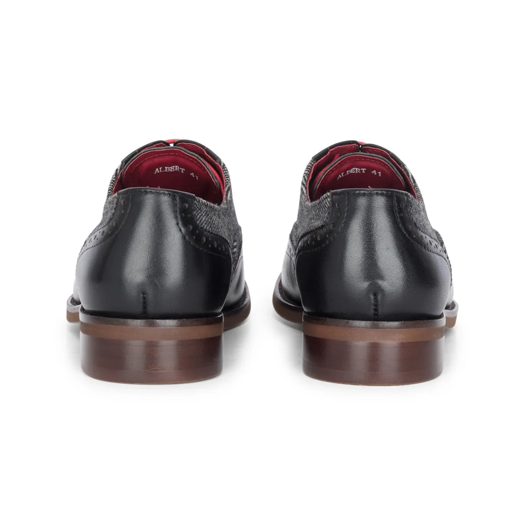 Albert - Zwarte leren tweed-detail brogueschoenen voor heren