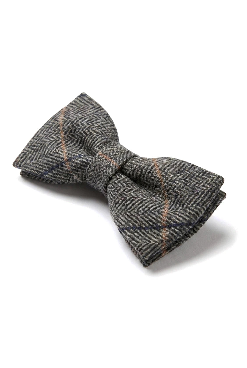 Albert - Heren grijze tweed strik met visgraatmotief