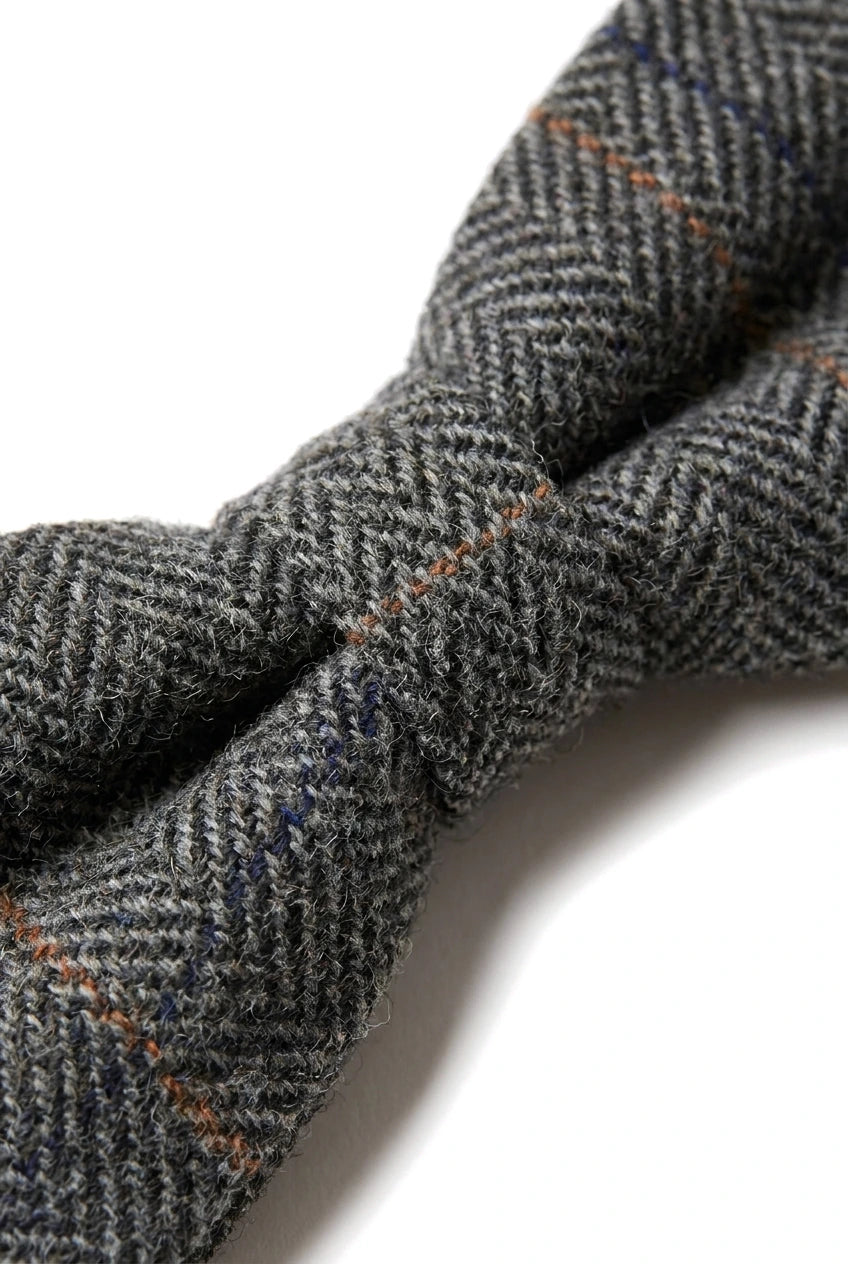Albert - Heren grijze tweed strik met visgraatmotief