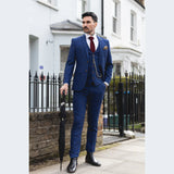 Heren blauwbruin geruit 3-delig pak op maat gemaakt voor bruiloften, gala's, races, Prins van Wales