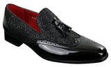 Mens Smart Party Shiny Tassle Shoes Red Silver Black Slip On Patent Leather