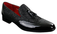 Mens Smart Party Shiny Tassle Shoes Red Silver Black Slip On Patent Leather