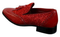 Mens Smart Party Shiny Tassle Shoes Red Silver Black Slip On Patent Leather