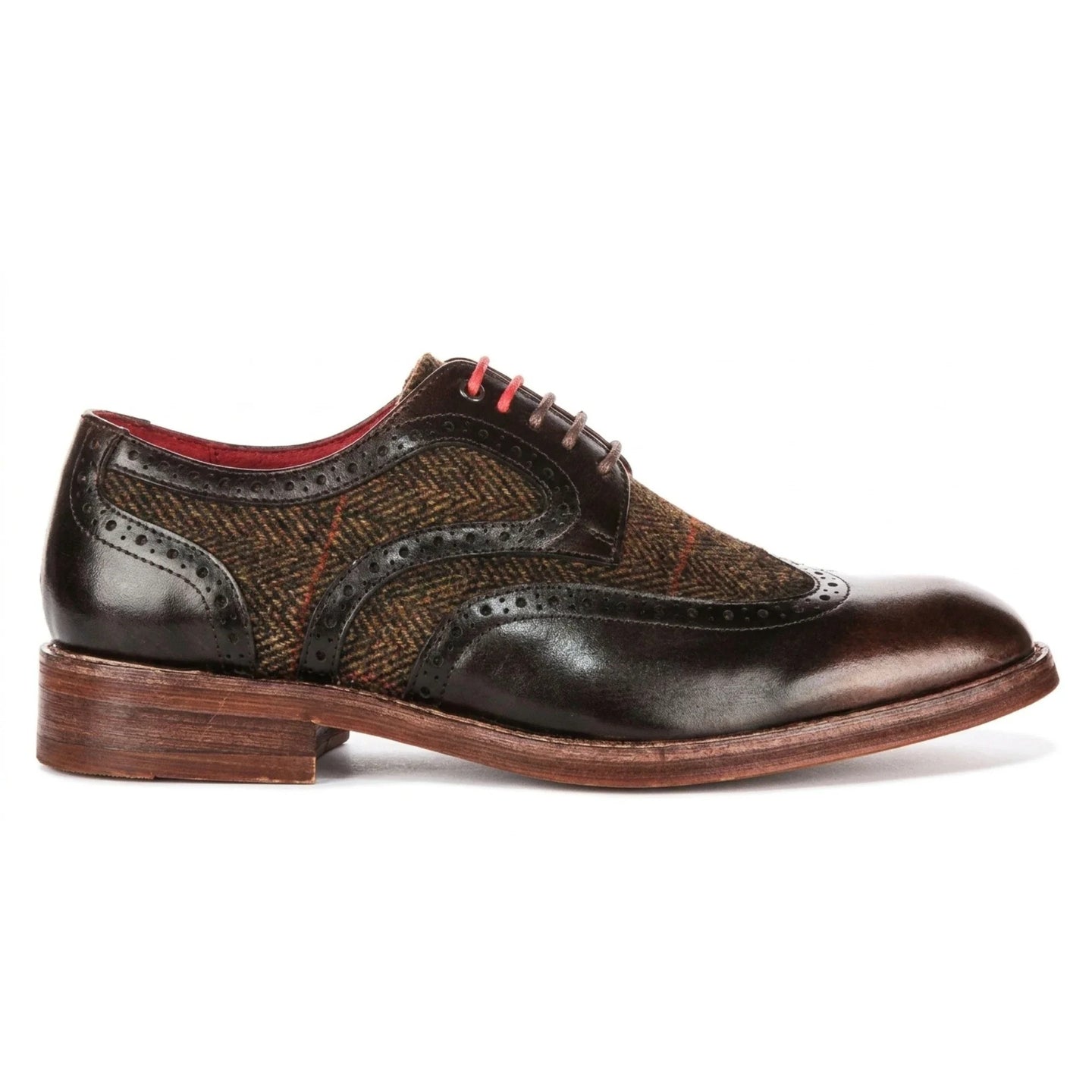 Arlo - Herenschoenen van bruin leer met tweedprint (broguemodel)