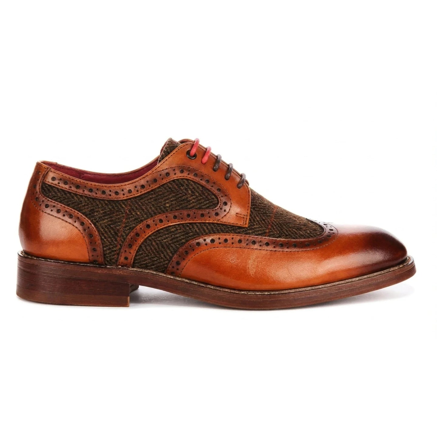Arlo - Herenschoenen van bruin leer met tweedprint, brogue-model