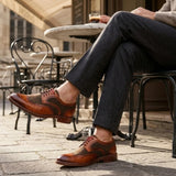 Arlo - Herenschoenen van bruin leer met tweedprint, brogue-model