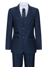 Boys Navy Blue 3 Piece Tweed Birdseye Suit Smart Formal Wedding Classic 1920s
