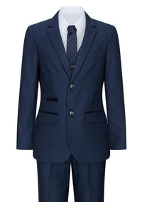 Boys Navy Blue 3 Piece Tweed Birdseye Suit Smart Formal Wedding Classic 1920s
