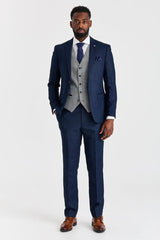 Arthur Navy pak met contrasterend Harris Grey tweed vest.