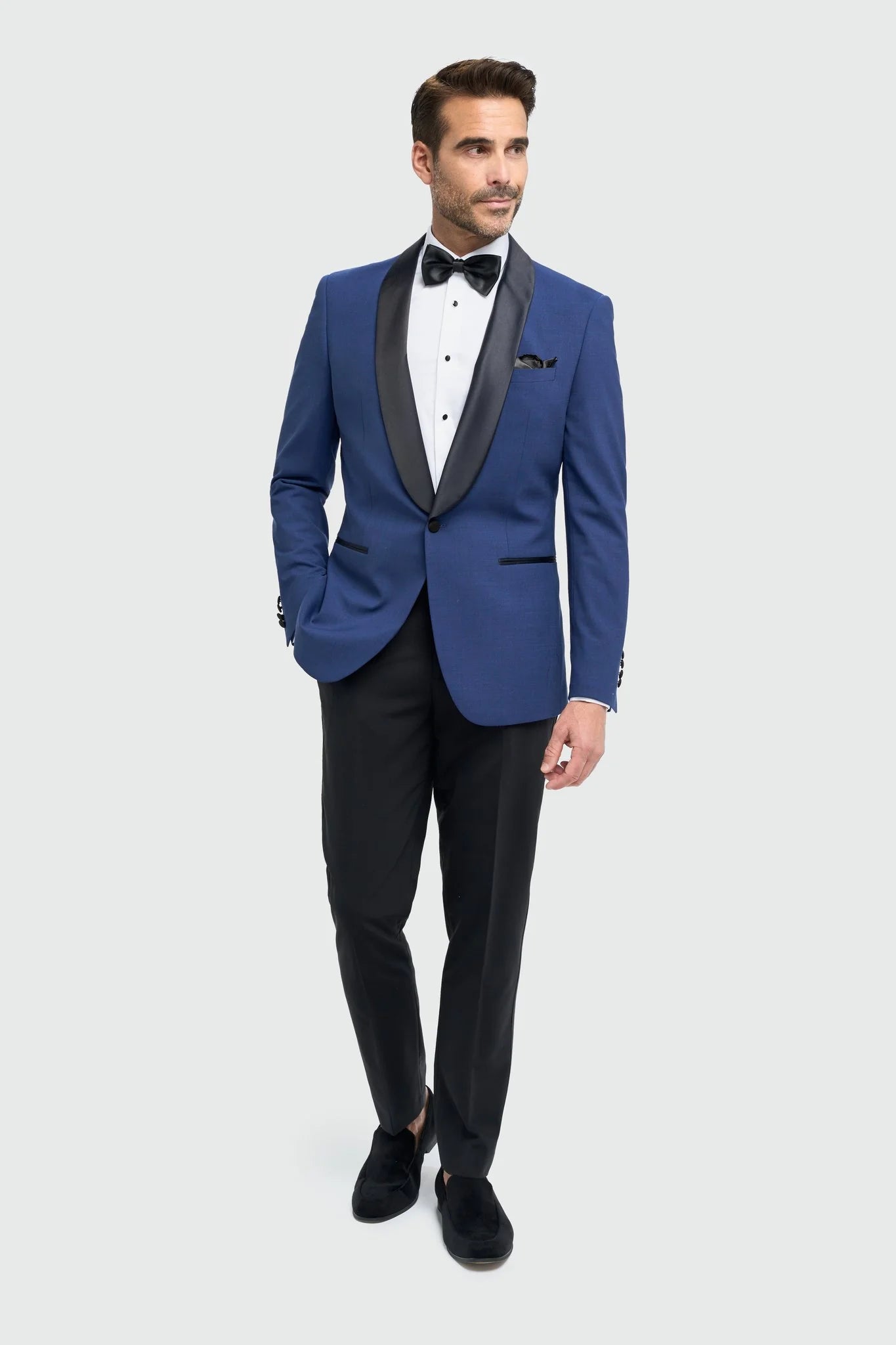 Aspen - Heren blauw smokingblazer met sjaalkraag