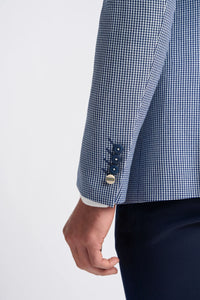 Baresi Heren 3-delig grijs en marineblauw contrasterend klassiek zomerpak met ruitjesmotief