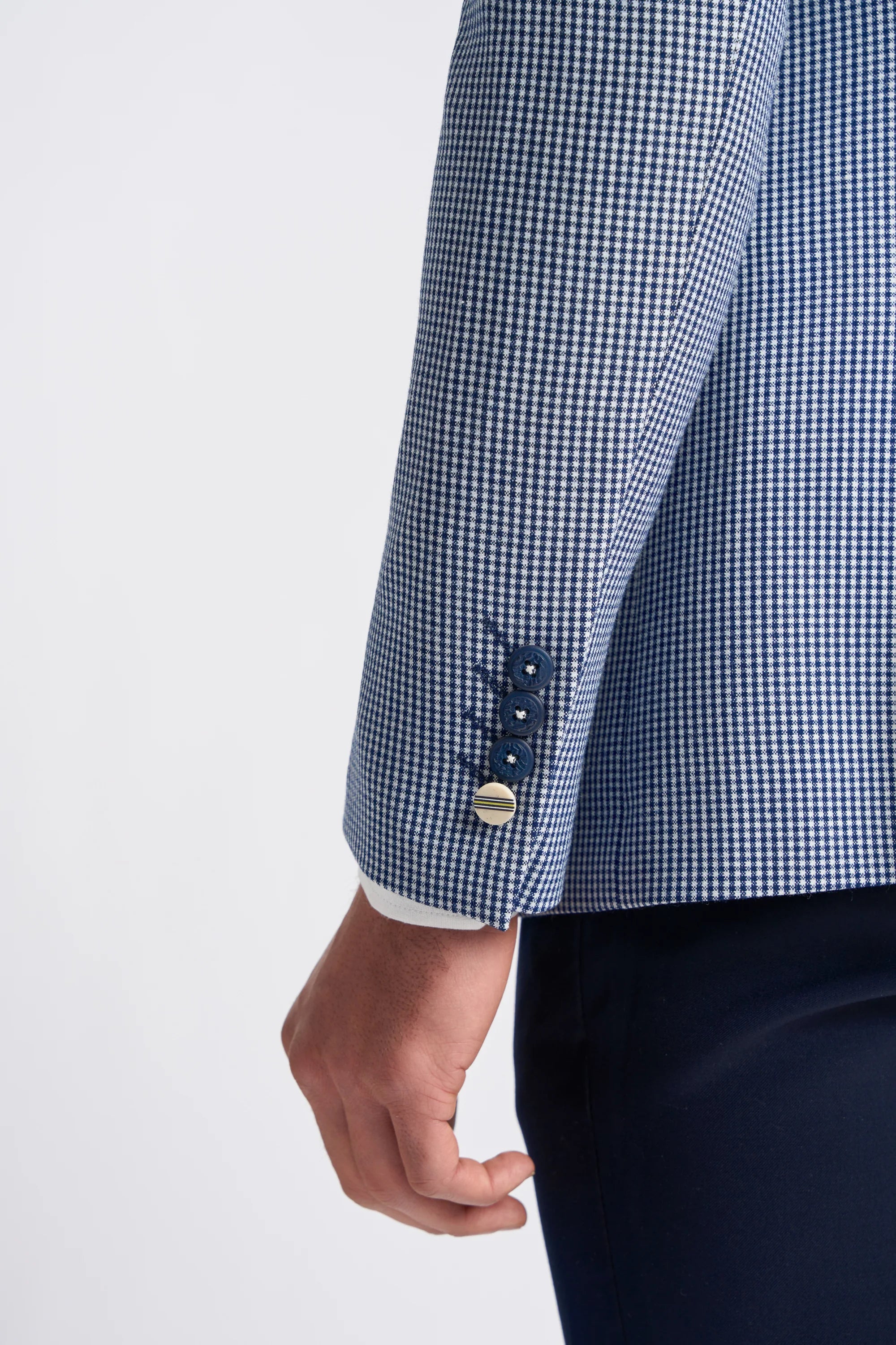 Baresi Heren 3-delig grijs en marineblauw contrasterend klassiek zomerpak met ruitjesmotief