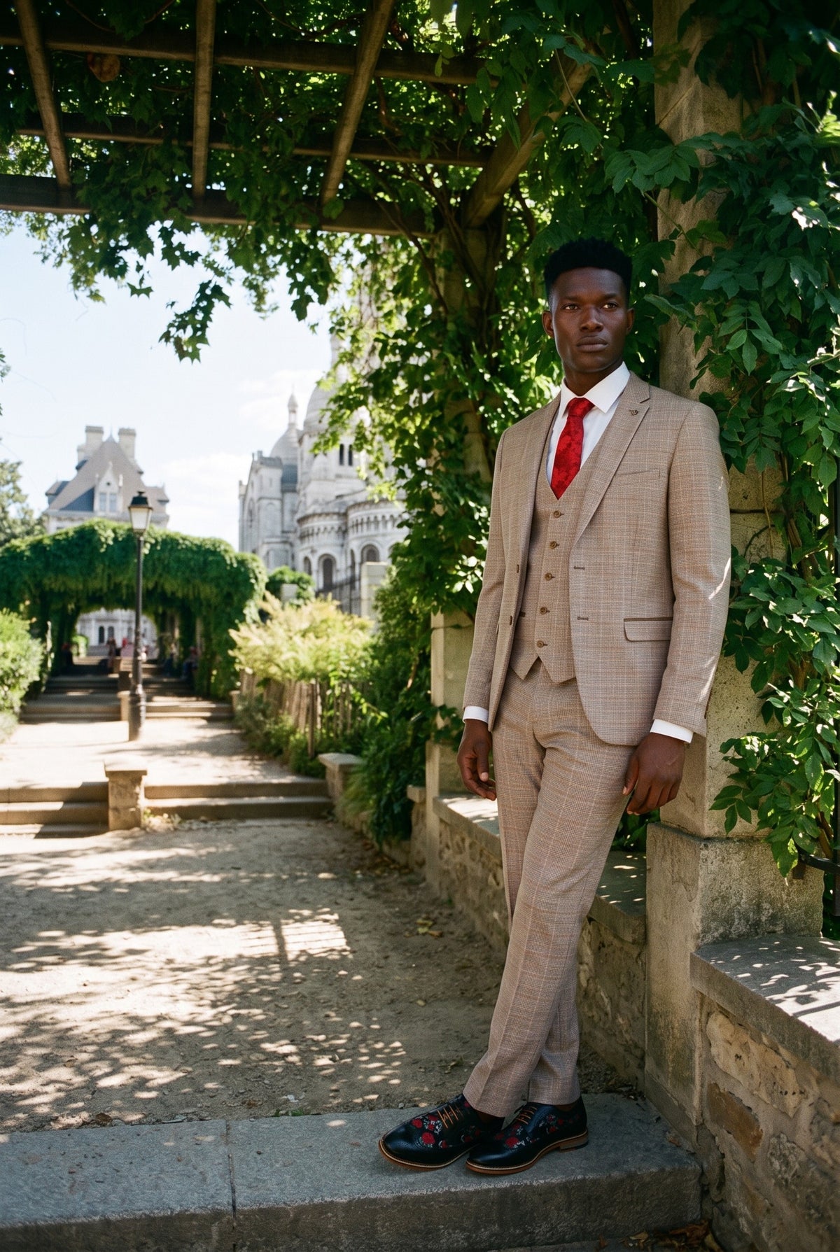 Look #215 styled with Paul Andrew Holland - Heren geruit tweed beige bruin 3-delig pak bruiloft gala vintage retro klassiek