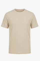 Beige geribbeld klassiek T-shirt voor heren
