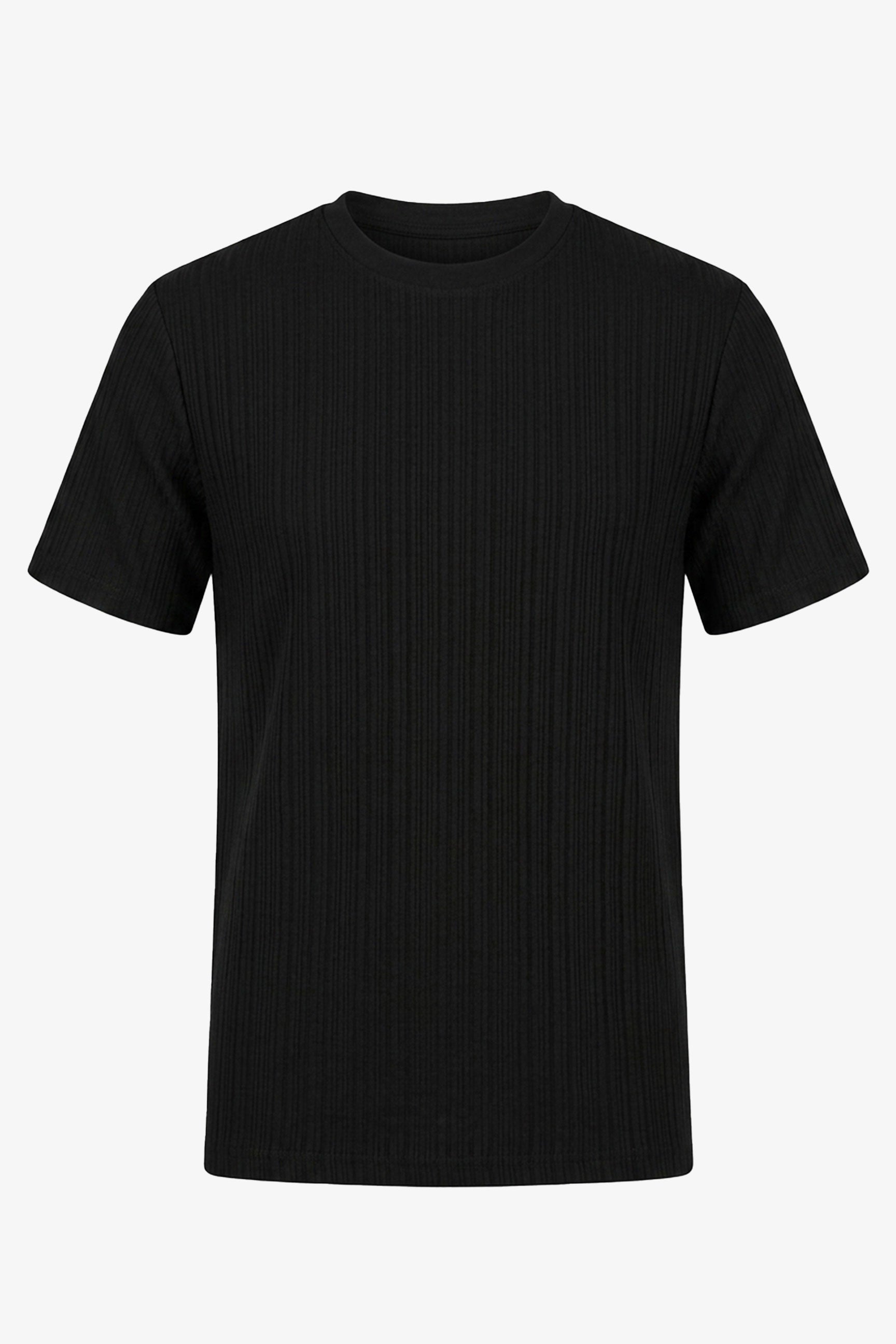 Zwart geribbeld klassiek T-shirt voor heren