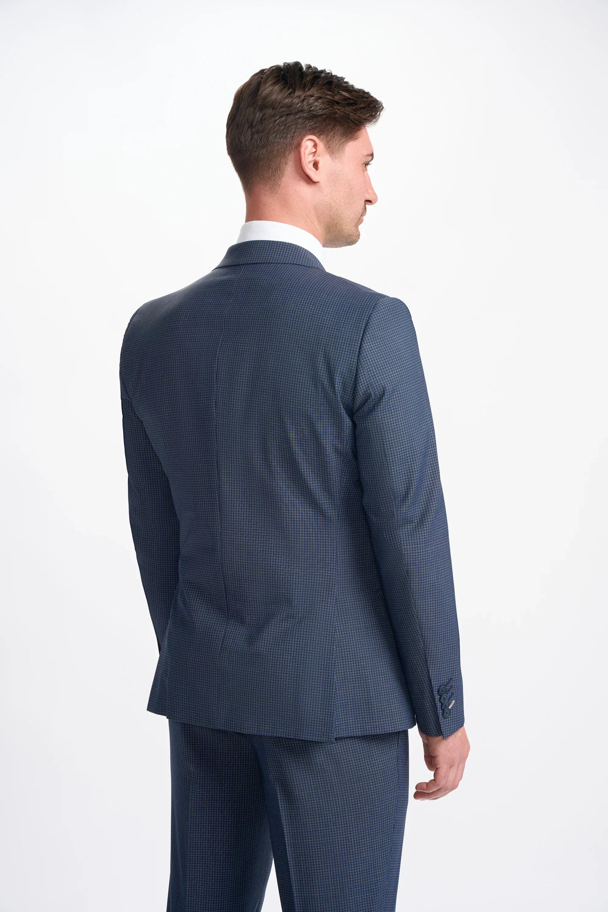 Bond - Men's Navy Check Double Breasted Blazer