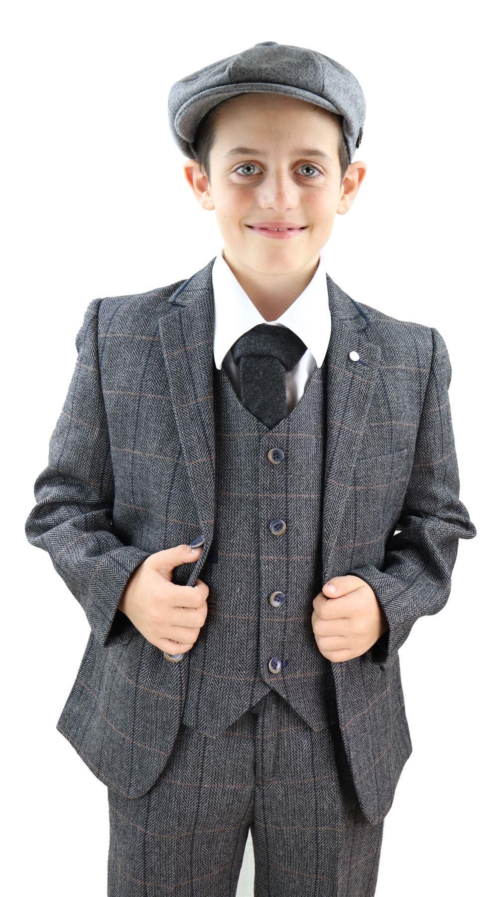 Boys Grey Tweed 3 Piece Peaky Blinders Suit Albert - Wedding Suit