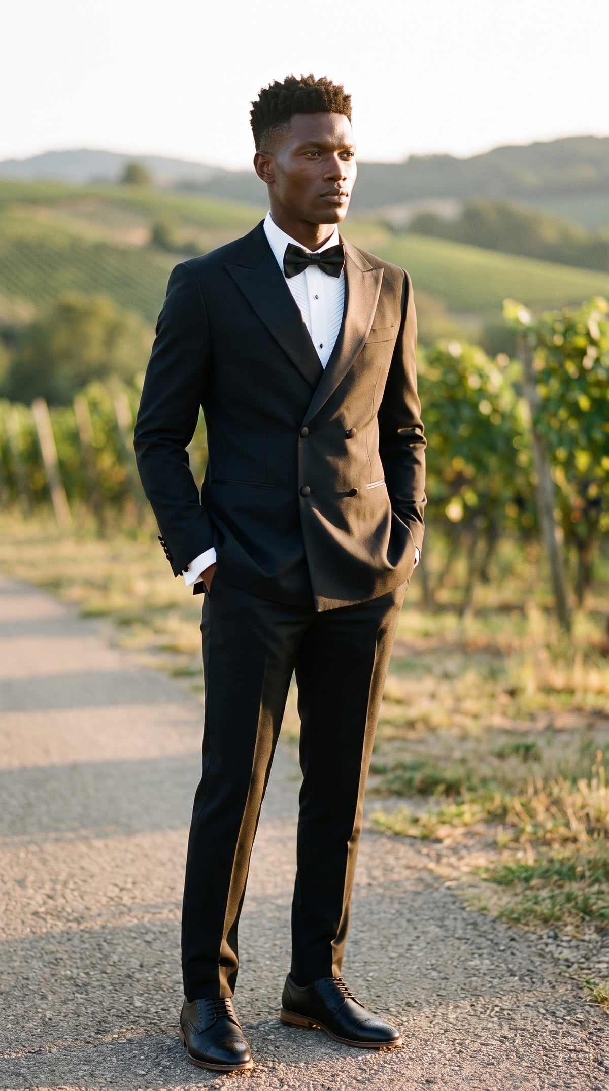 Look #801 styled with Aspen - Heren zwart tweedelig dubbelrijs smokingpak