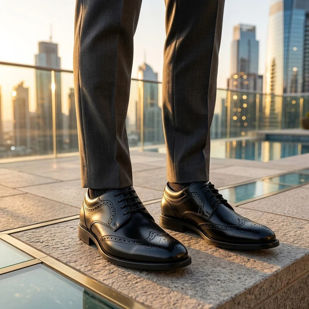 Cambridge - Zwarte wingtip brogue derby schoenen voor heren