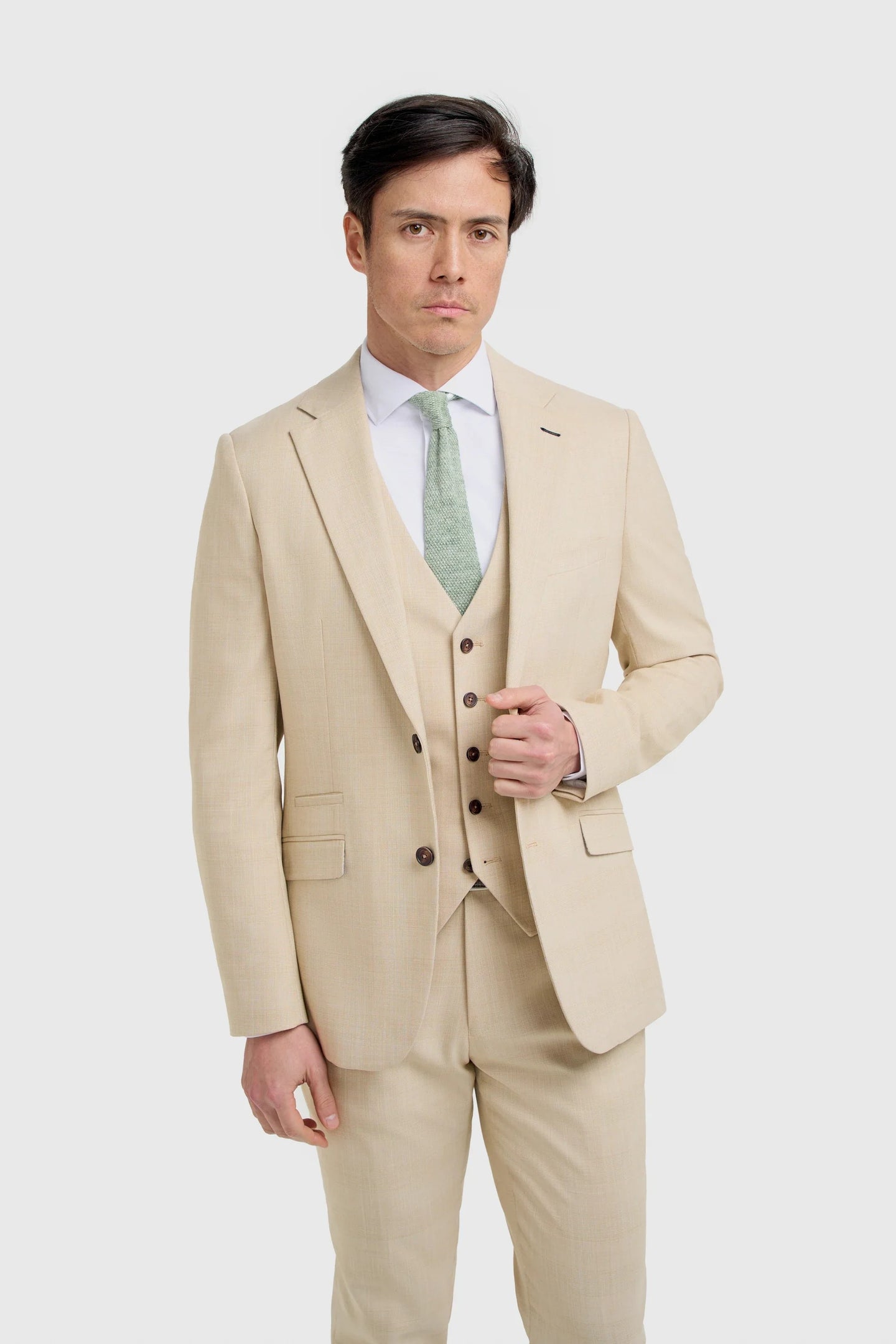Camden - Beige driedelig pak met ruitpatroon voor heren