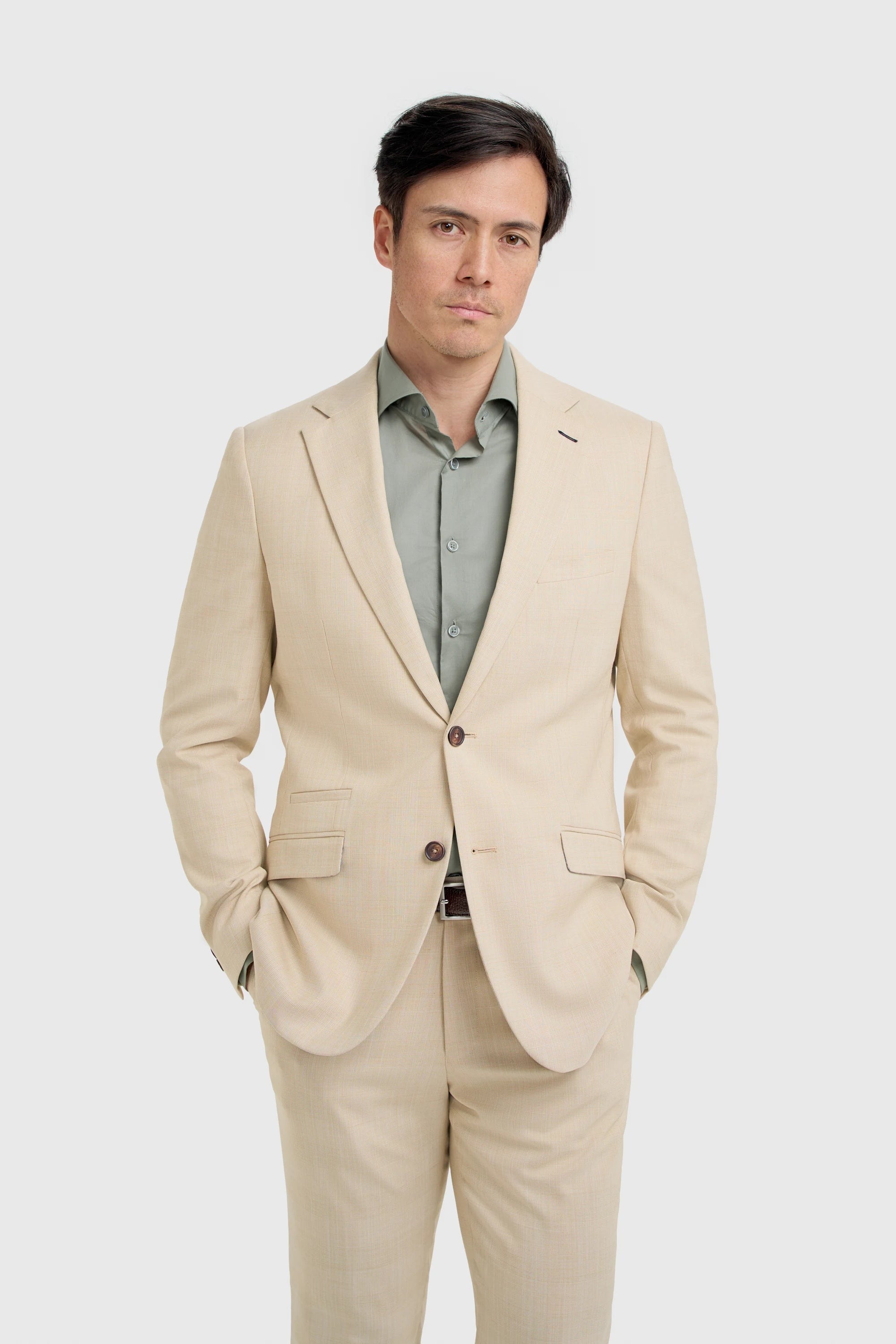 Camden - Beige driedelig pak met ruitpatroon voor heren