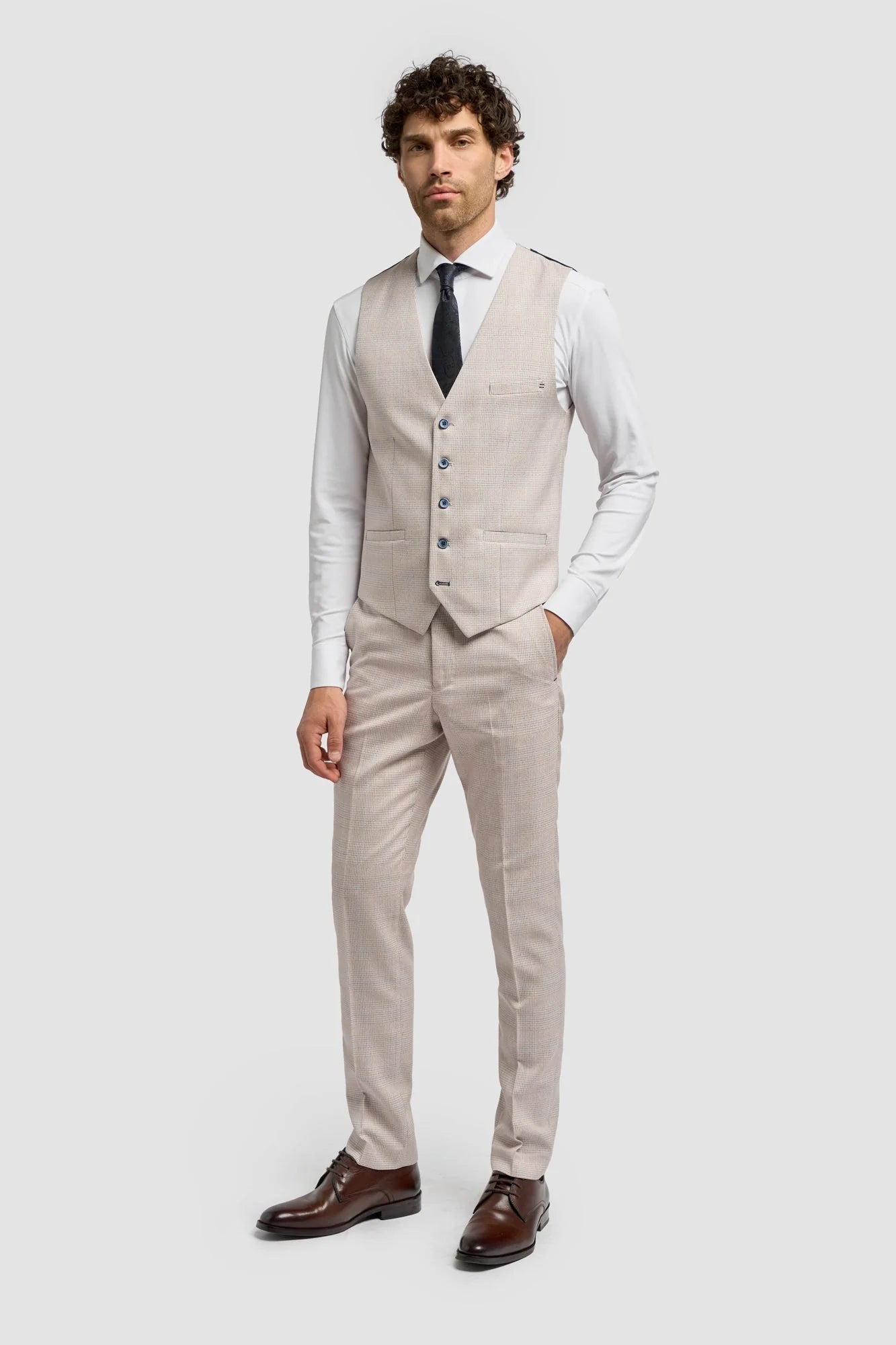 Caridi - Heren Tweed Beige Trouwvest