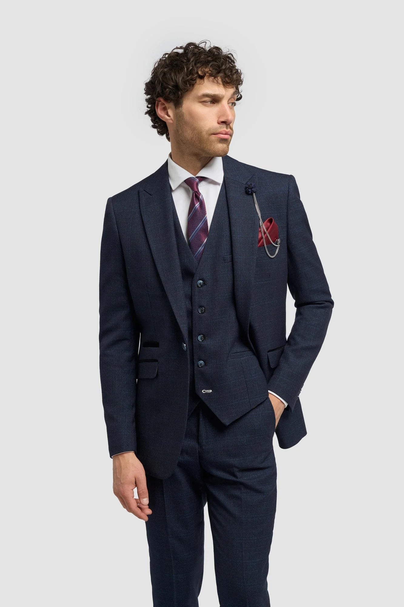 Caridi - Heren Tweed Marineblauwe Blazer