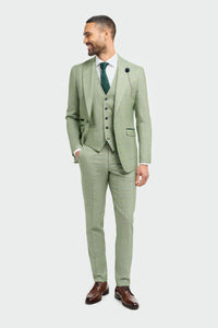 Caridi - Heren Sage Green Checked Tailored Fit Blazer