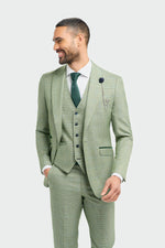 Caridi - Heren Sage Green Checked Tailored Fit Blazer