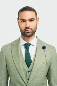 Caridi - Heren Sage Green Checked Tailored Fit Blazer